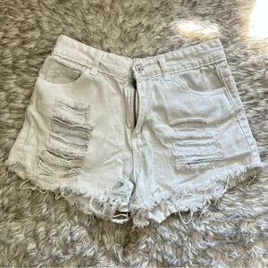White Ripped Denim Shorts